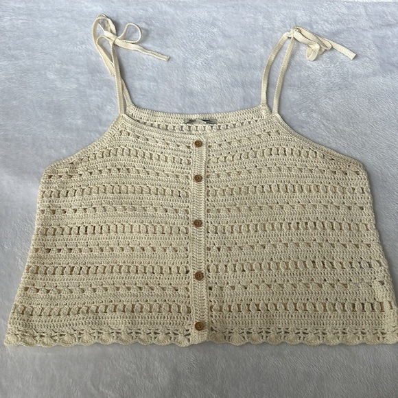 American Eagle Women’s Crochet Cropped Cami Tank Ivory Size Large - Picture 1 of 12